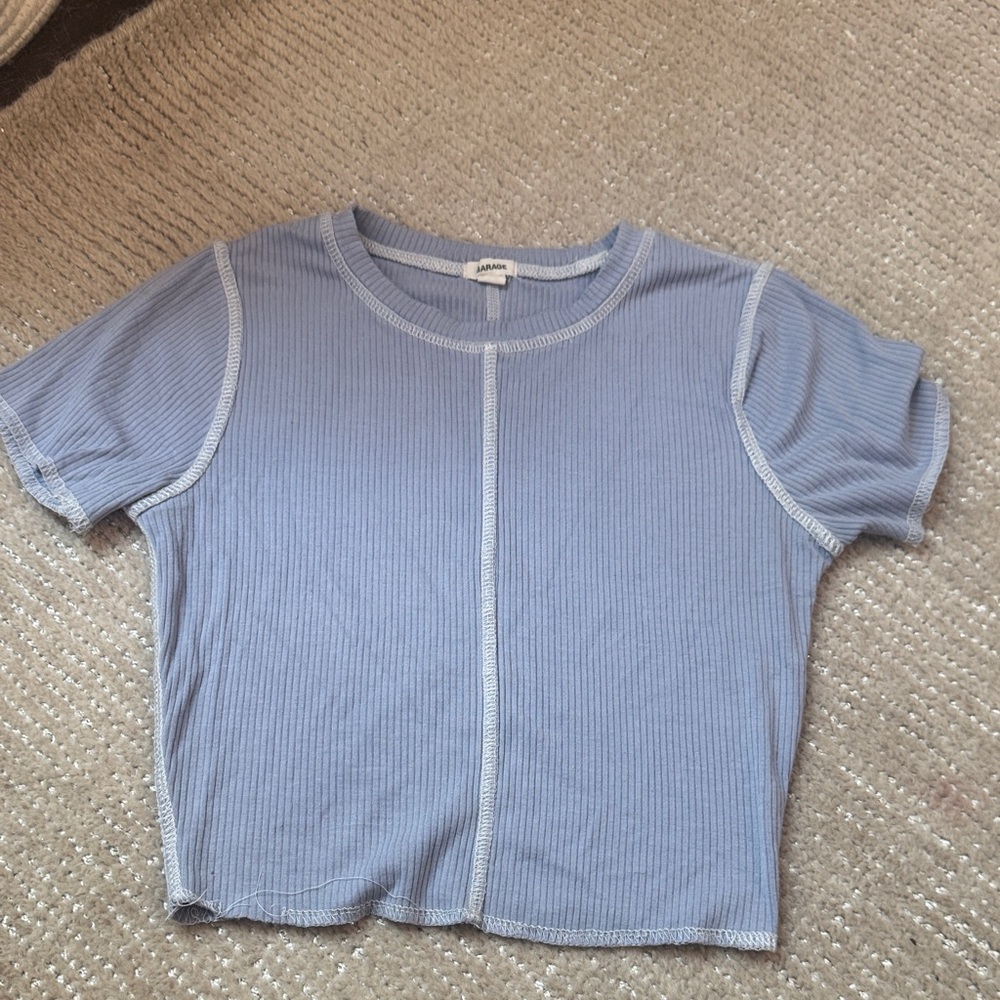 Garage Light Blue Ribbed Knit Top